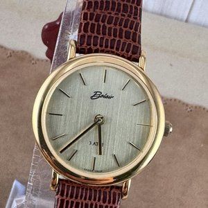 Vintage Ladies Belair Watch 18 Karat Gold Plated has Raised Markers, Gold Hands